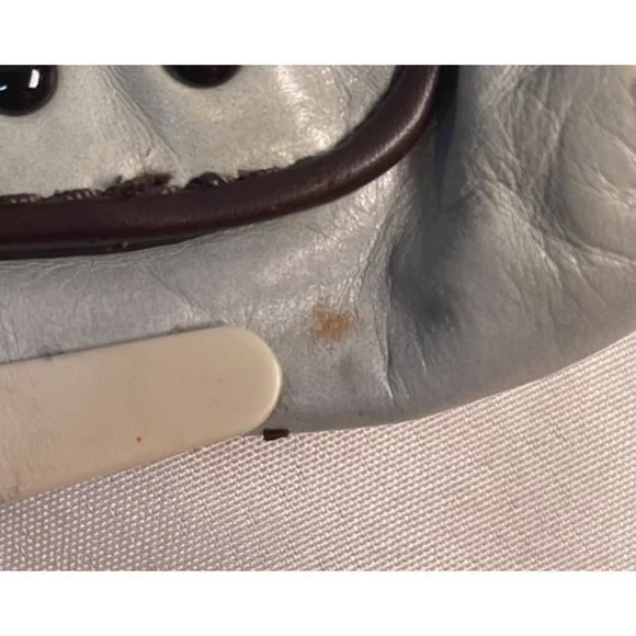 Kate Landry Leather Handbag Zipper Clutch Baby Blue Brown Stitch - Picture 5 of 8